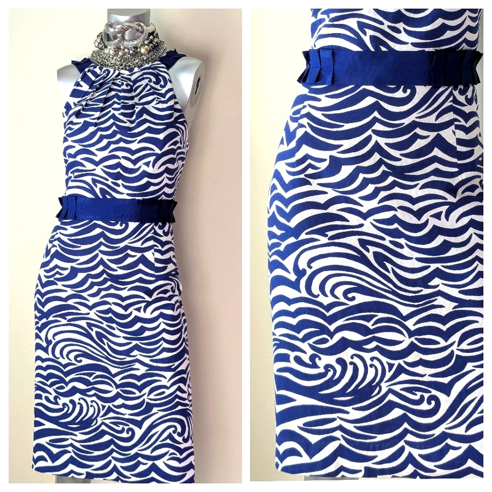 "ANTONIO MELANI" 100% Cotton Abstract Nautical Costal Tea Party Cocktail Dress - Picture 2 of 11